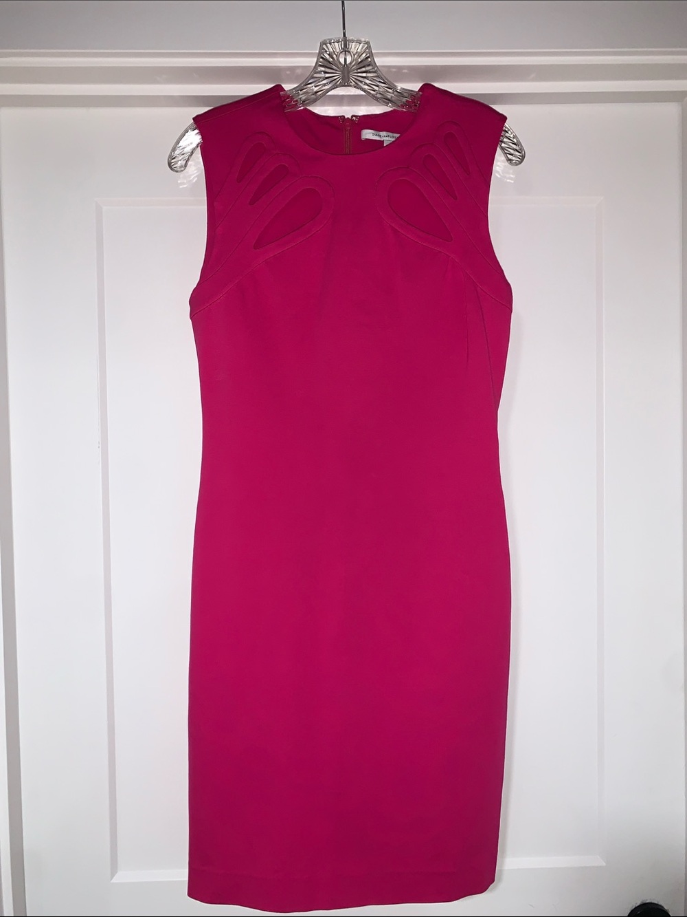 Diane Von Furstenberg Sodea Sleeveless Cutout Bright Pink Midi Sheath Dress